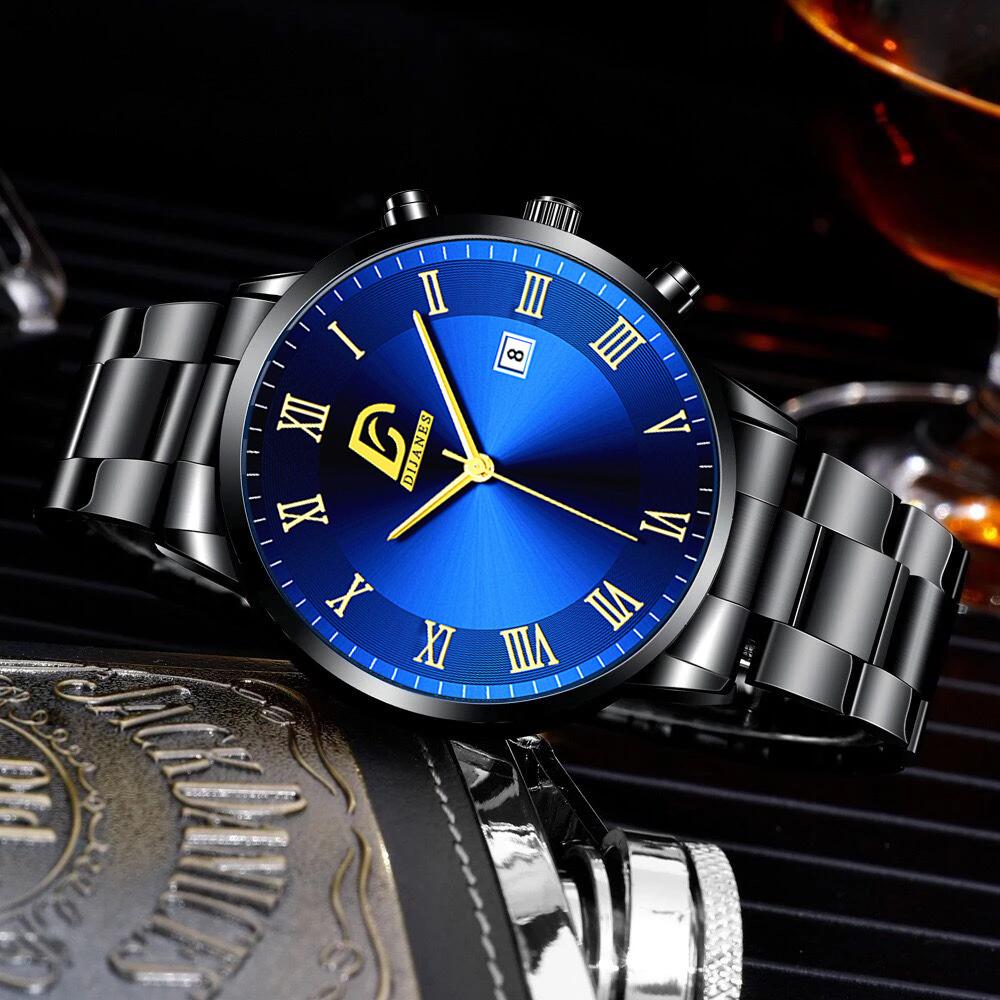 Fashion Mens Gold Stainless Steel Watches Men Business Casual Watch Luxury Calendar Quartz Wristwatch