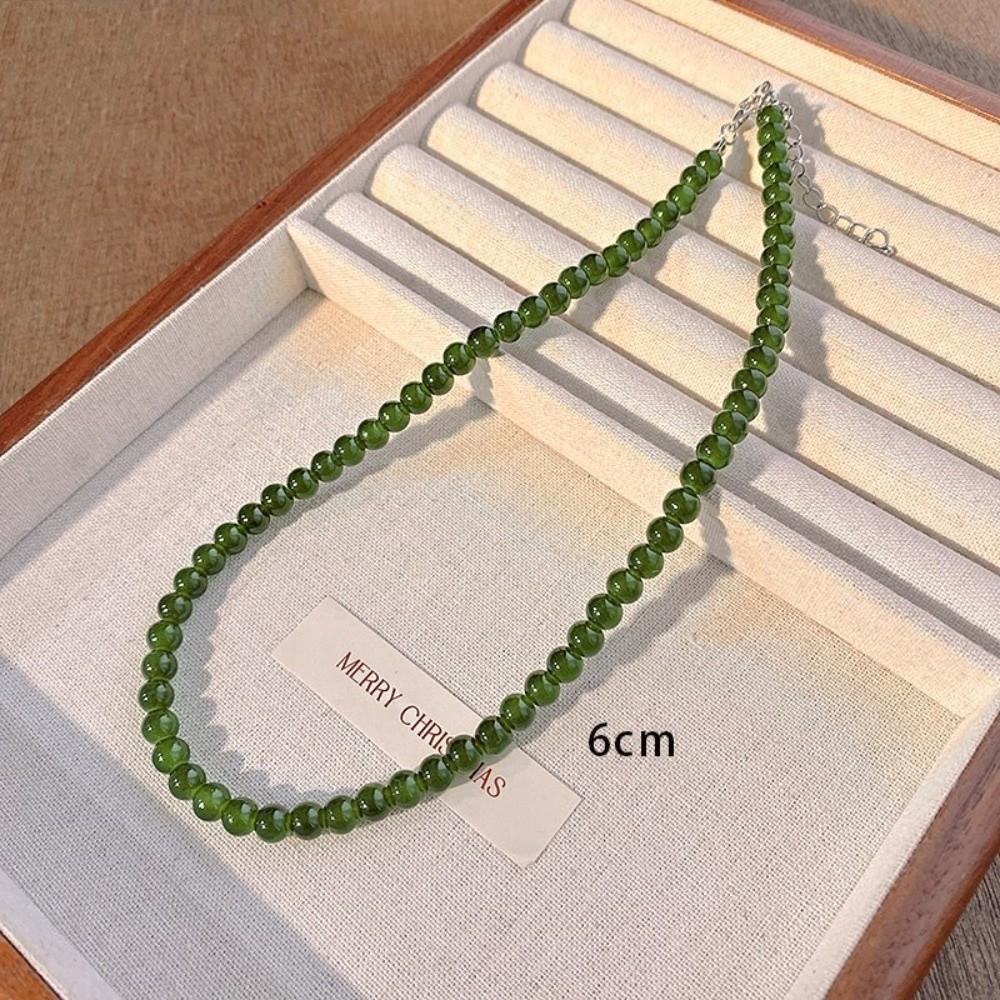Round Green Beads Necklace 4 6 8 10mm Collarbone Chain New Choker Necklace Gifts
