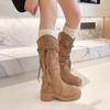 Autumn and Winter Women's Shoes and Boots Fringed Thick Heel Medium and High Boots Western Cowboy Boots Women's Pile of Thin Boots Women