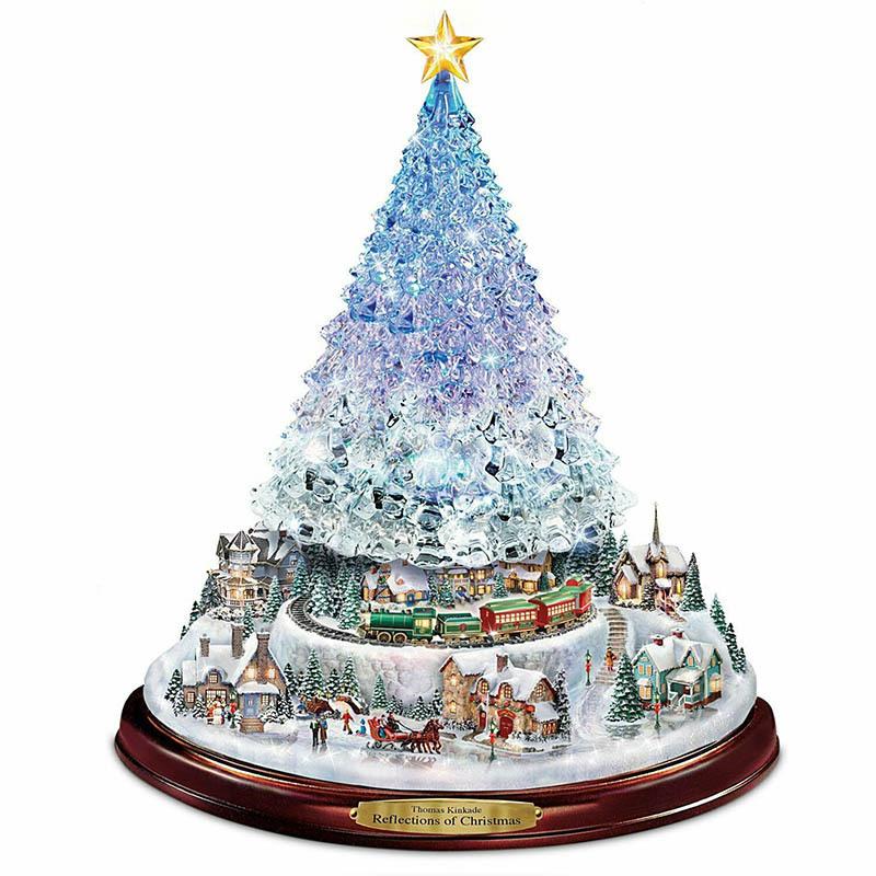 Christmas Tree Window Stickers Rotating Sculpture Train Christmas Decorations Home Furnishings