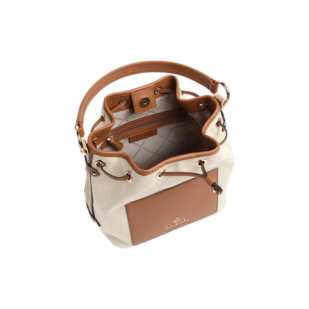 New MICHAEL KORS Maeve Fabric Artificial Leather Shoulder Bag Backpack Handbag Medium Size Women's Ecru/Acorn Brown 30T2G5VM2C-817