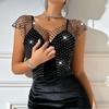 Женская рыболовная сетка блестящая бриллиантовая с разрезом сексуальный жилет с открытым пупком