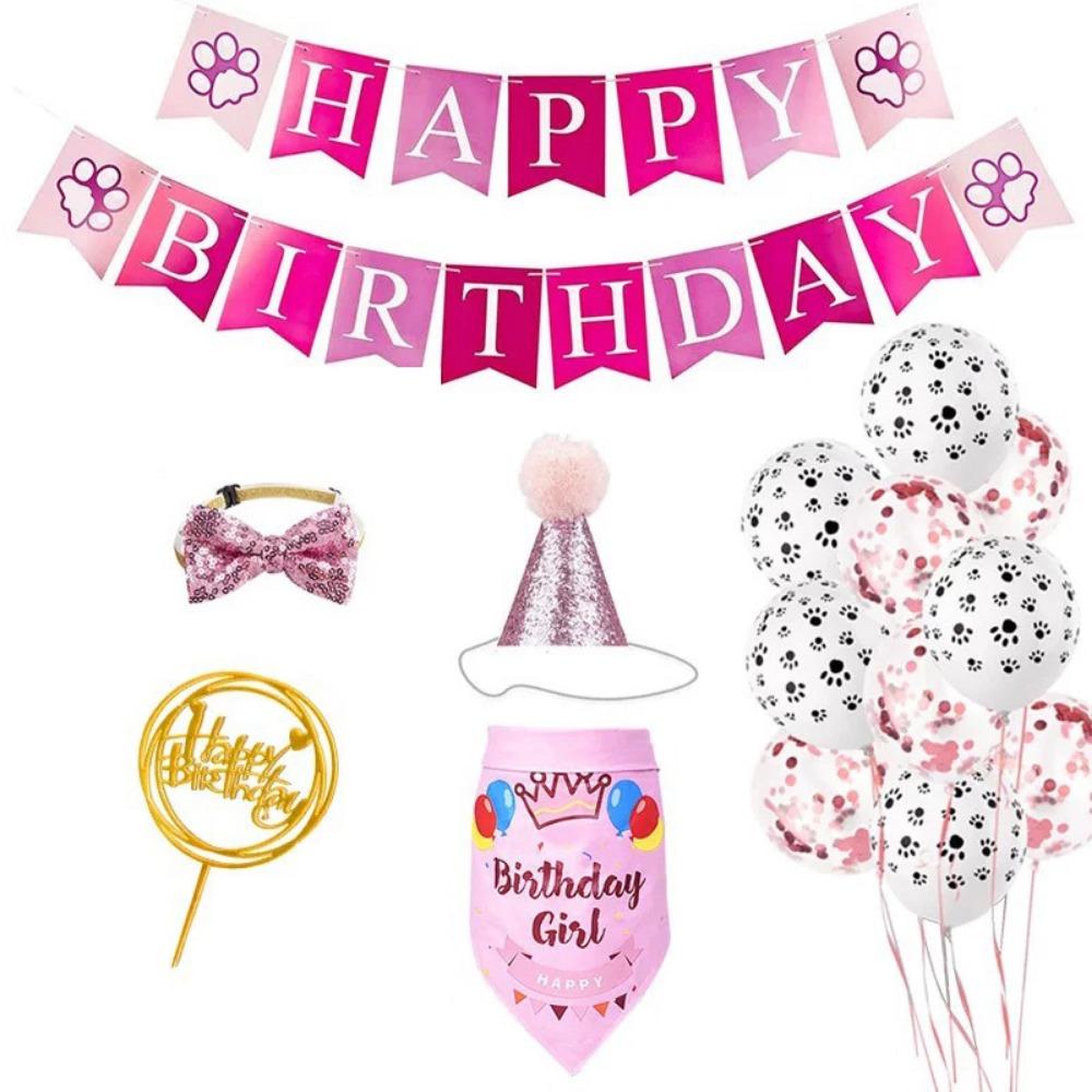 Decorative Pet Birthday Decorations Set Dog Sequins Hat Cat Birthday Party Supplies  for Dogs Cats
