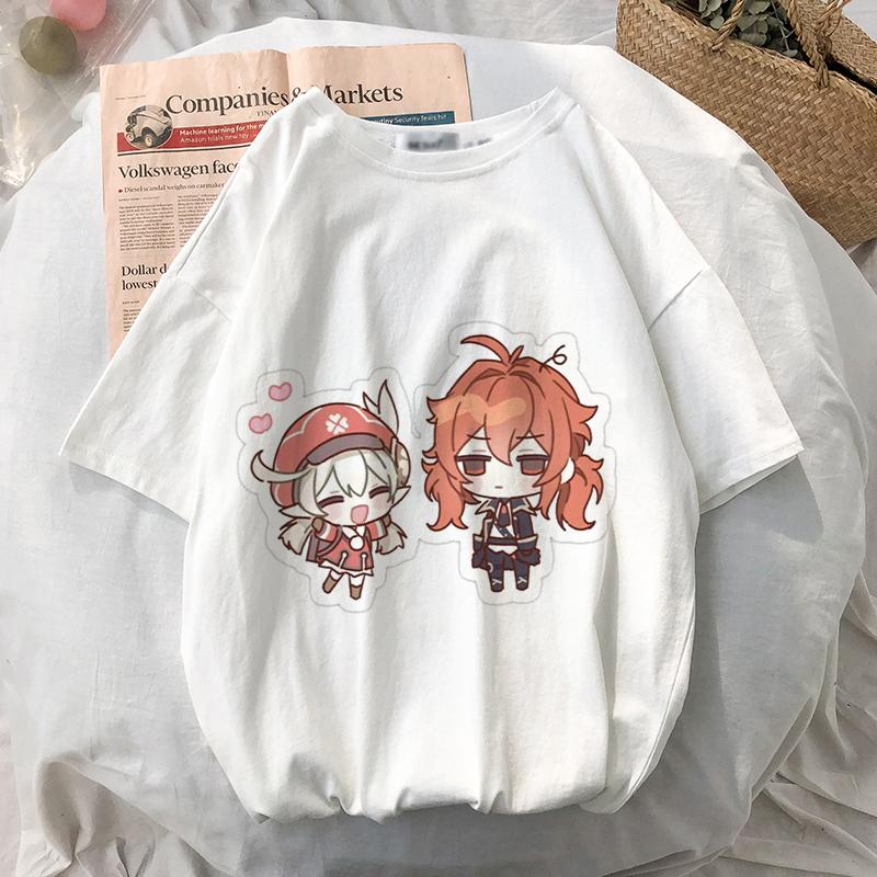 Женская футболка Аниме Игры Genshin Impact Негабаритная футболка Kawaii Графические футболки с короткими рукавами Унисекс Harajuku Одежда Топы Футболка