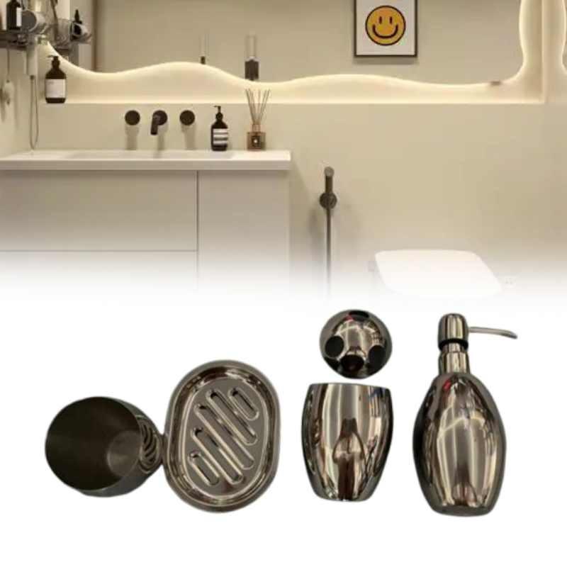 Stainless Steel Bathroom Set Storage Lotion Bottle Washbasin Cup Tool Durable
