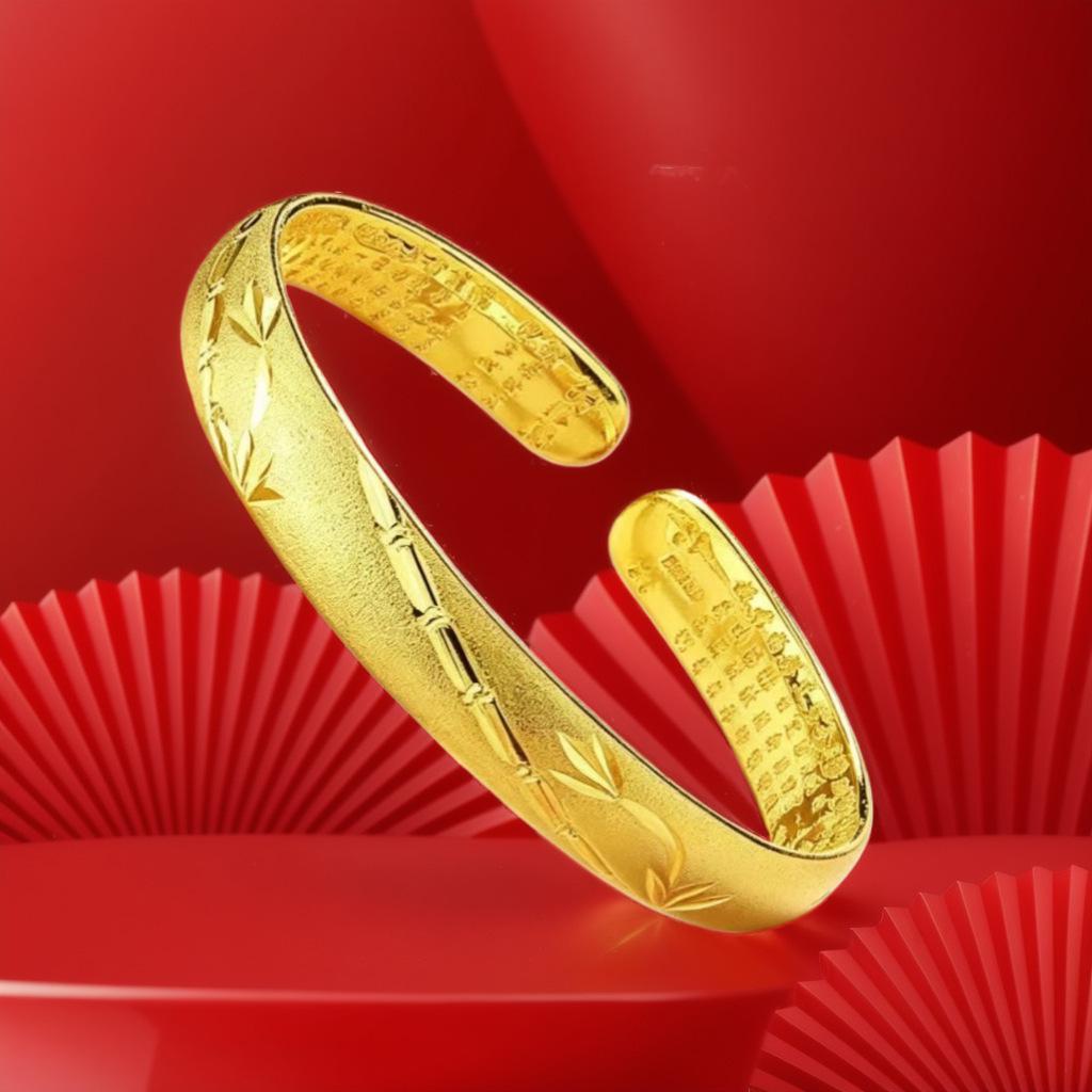 Ethnic Phoenix Frosted Heart Sutra Bamboo Bracelet - Chinese Retro Openwork Carved Design for Women.