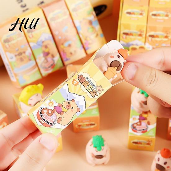Miniature Desk Decoration 12Pcs Cute Capybara Eraser Set Kawaii 3D Animal Shaped Pencil Erasers for Surprise Toy Kids Clean Erasing Low Dust
