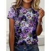 Женская винтажная футболка с цветочным принтом, с коротким рукавом - Мягкая дышащая ткань, Свободный крой, Круглый вырез, Повседневный топ