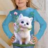 Children's T-Shirt Kawaii Full Sleeves T-Shirts for Girl Tiger Cat Cute Tees Clothes 2023 Autumn Kid Top O-Neck Outdoor Clothing