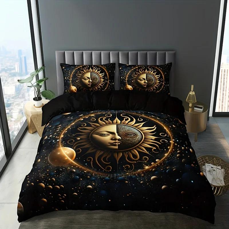 Комплект пододеяльника Moon Stars Celestial Sun Золотистый принт Постельное белье для домашнего декора