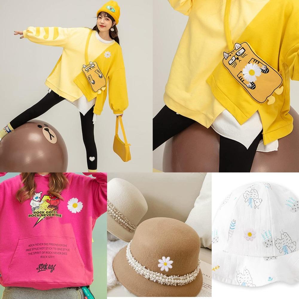 Белая футболка с нашивкой из нежного цветка ромашки Iron on Patches