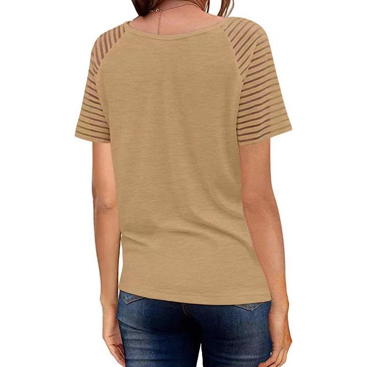 GMXIA Летняя сетчатая рубашка с V-образным вырезом, однотонная, с короткими рукавами, повседневная свободная футболка для женщин