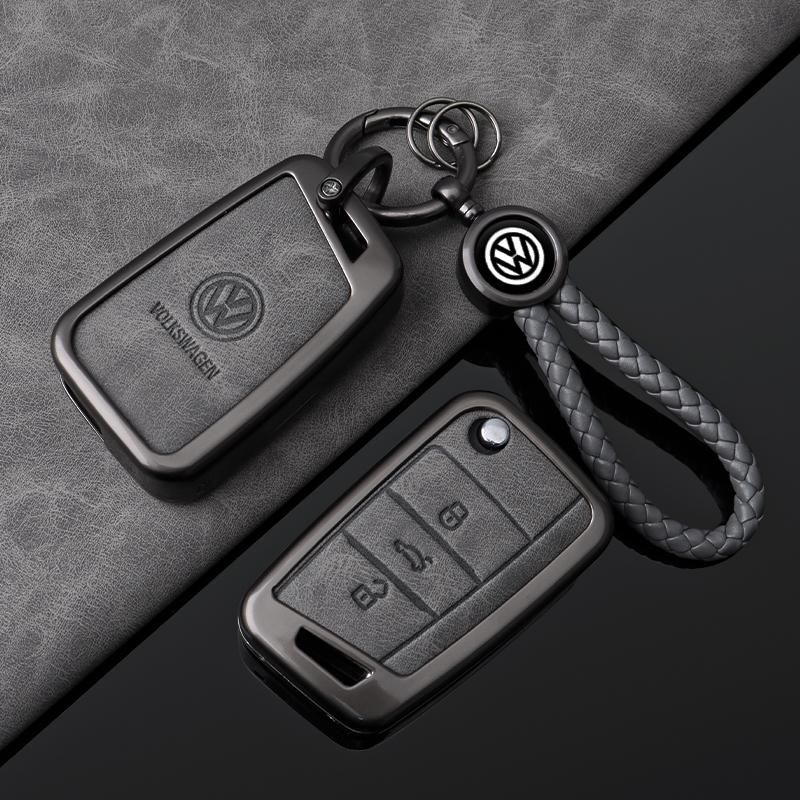 Valve Stems Caps Car Alloy Leather Remote Key Case Fob Cover Holder Shell For VW Volkswagen Golf 7 MK7 Tiguan MK2 T-roc T-crossNB6