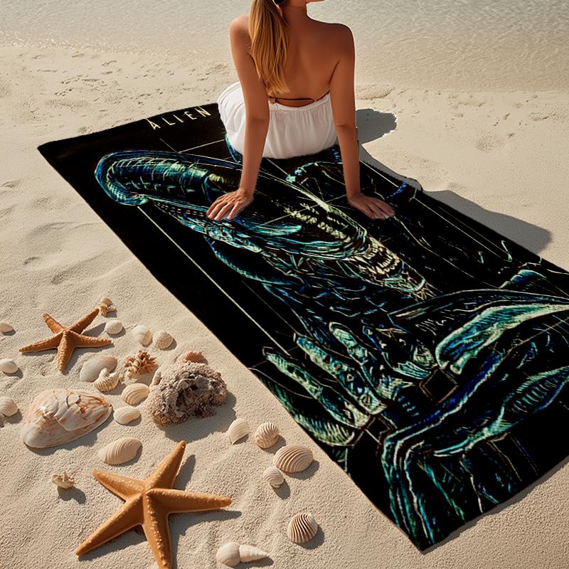 Alien horror Artwork Beach Towel, Super Soft Microfiber, Gift for Her/Him, Birthday, for Pool, Beach, Travel, Home Decor Fan gifts
