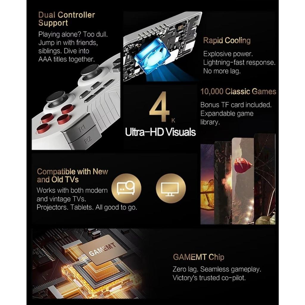 K8 Single System Open-source TV Game Console, 3D 4K High-definition Output Arcade Console, 2.4G Retro Handheld Game Console with Dual Controllers