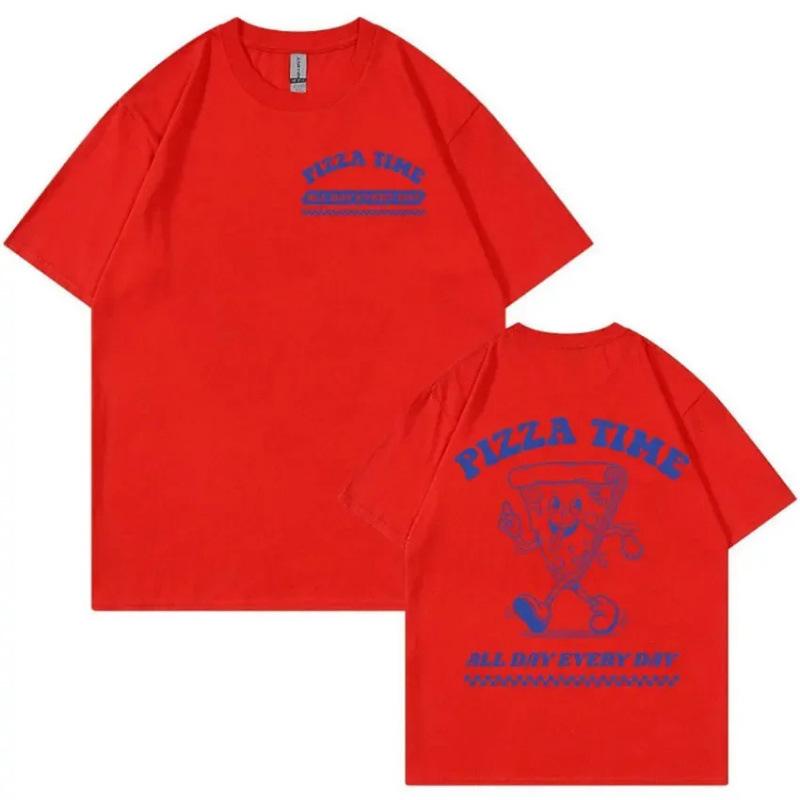 Fashion Personality T-Shirt Funny Pizza Time All Day Every Day Cartoon Retro