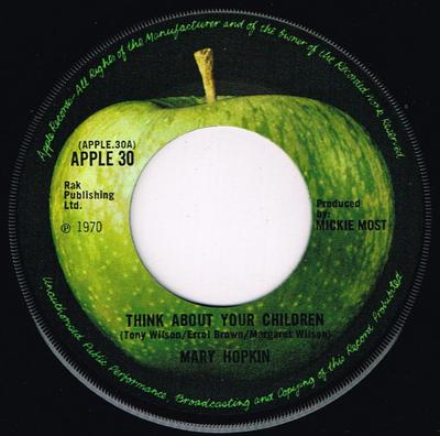 7-дюймовая пластинка МЭРИ ХОПКИН - Подумайте о своих детях APPLE30 Apple Records 1970 Великобритания Поп Б/У