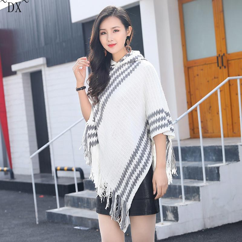 DX~~ осенне-зимний новый вязаный кашемировый плащ из тонкой шерсти, шаль с капюшоном, черно-белая шаль с геометрическим рисунком, соответствующая цвету