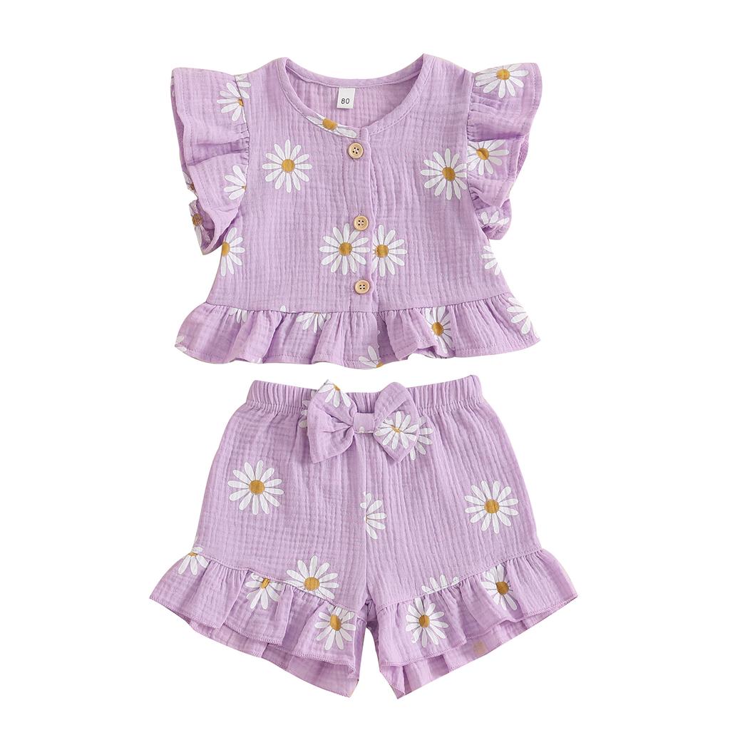 Citgeett Summer Kids Baby Girls Outfits Floral Print Tops Elastic Shorts Set Cute Casual Clothes