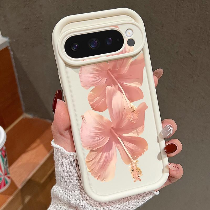 Pink Hibiscus Flower Pattern Case For Google Pixel 10 Pro XL Shockproof Bumper Silicone Cover For Pixel 9A 9 8 7 Pro 8A 7A
