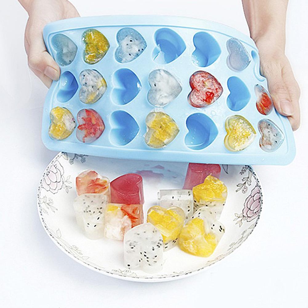 21 Grids Ice Block Mold Heart Shape Ice Tray Silicone DIY Handmade Ice Cream Chocolate Making Mould with Lid