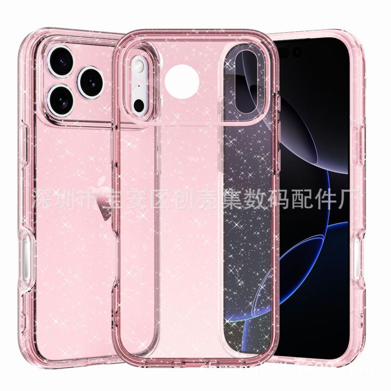 Защитный чехол военного класса для iPhone 18 Pro С точными вырезами Прозрачный с блестками В комплекте шнурок