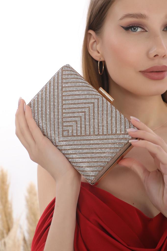 Women's Stylish and Useful Evening Dress Bag Women's Gold Gold Stone Evening Dress Clutch Portfolio Hand Night Wedding Engagement Bag 370
