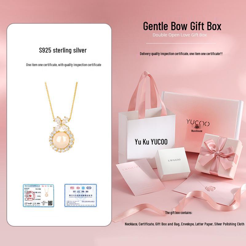 Халцедоновый бантик, ожерелье из стерлингового серебра 925 пробы, подарок на день рождения в стиле легкой роскоши для женщин и девушек