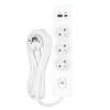 SELDUR G3FH12B Power Strip, 3 Type E Sockets + Switch, USB A+C Fast Charging 20W, White, 1.5m Cable