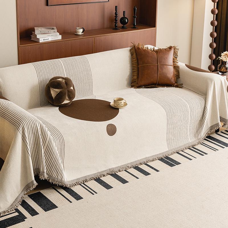 Роскошный летний чехол на диван из шенилла с нескользящим покрытием - Пылезащитная накладка с полной обвязкой