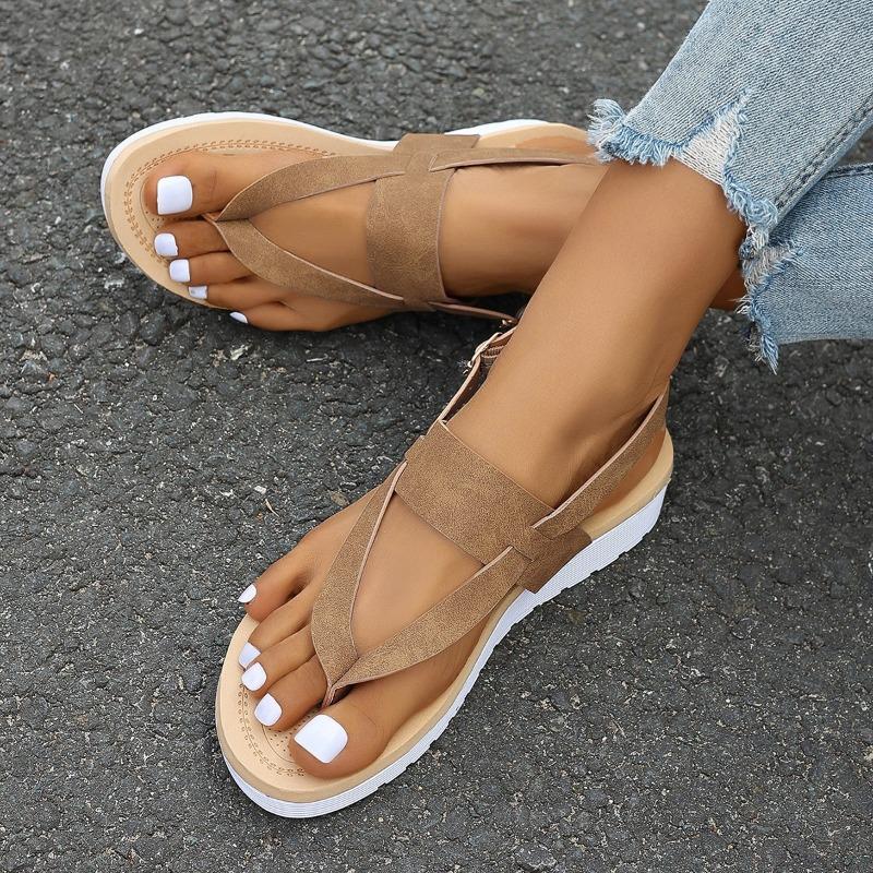 Large Size Sandals Women's Summer New Round Head Thick Sole Herringbone Toe Casual Sandals