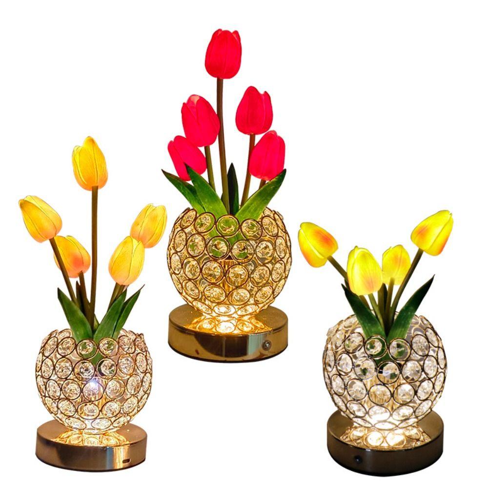 USB Charge Bedside Lamps 3 Color Desk Lamp Warm Night Flower Light  Bedroom