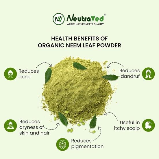 NeutraVed Neem Powder for Face Pack, Eating, Hair & Skin Care | Organic Neem Leaf Powder-100g