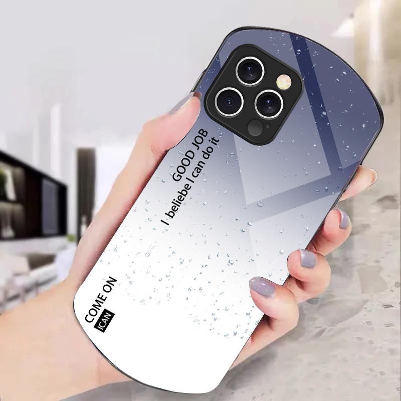 Однотонный градиентный Для iPhone 16 15 14 13 Plus 12 mini 11 Pro Max XR Xs X 7 8 6 6S 2022 Эллиптический чехол для телефона из закаленного стекла