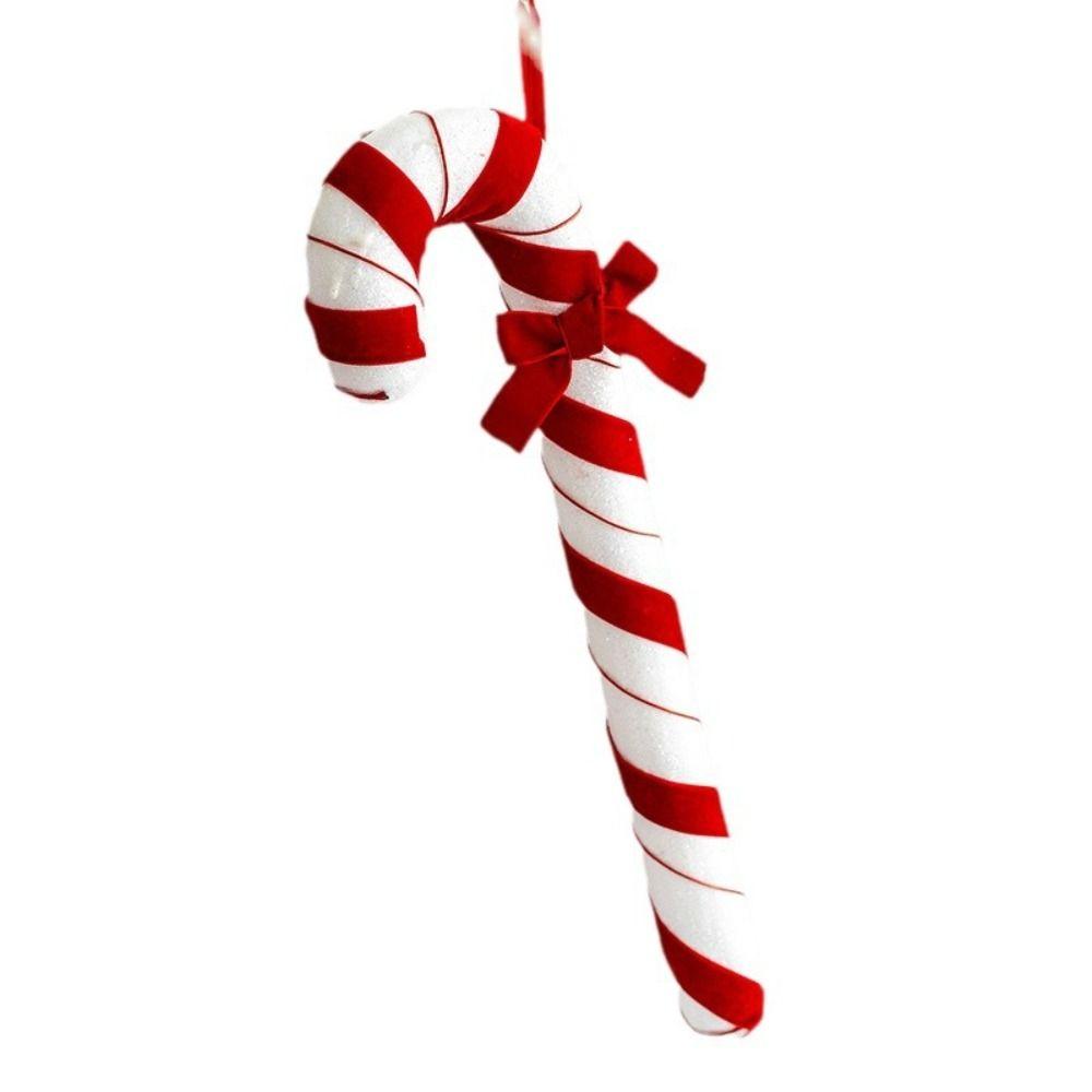 Red White Simulation Candy Cane Decoration Canes Xmas Flocking Velvet Pendant