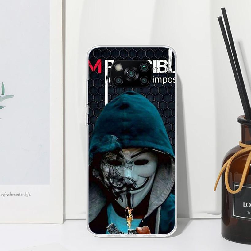 Анонимный чехол для телефона с маской V для Xiaomi Poco X7 X6 X5 M7 M8 Pro F7 Ultra Redmi 15C 15 13C 13 12C 12 10 10C 10A Арт Fundas Poco X7