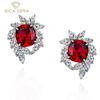 925 Sterling Silver Blood Red Female Fat Square 10*11 Minority Design Flower Earrings For Women Fine High Grade Jewelry Gift