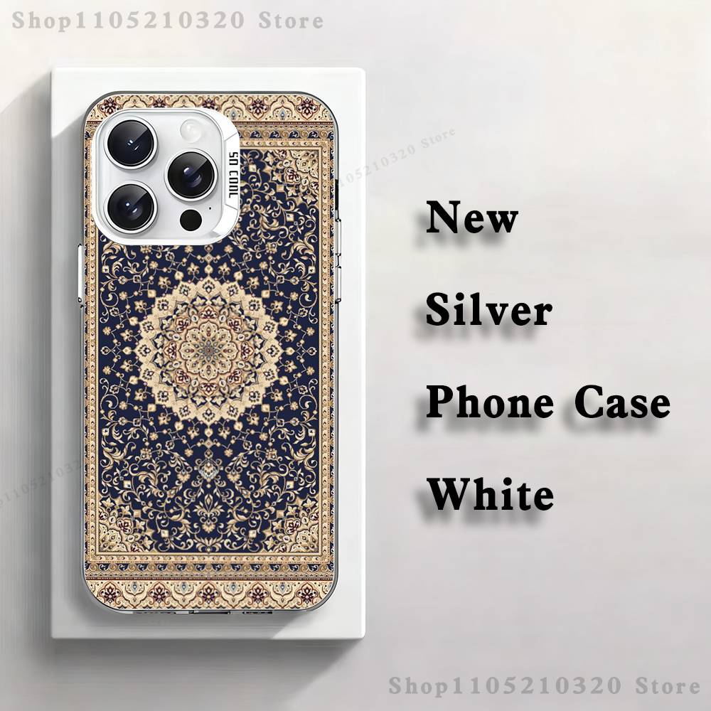Arab Persian Carpet Floral Phone Case For iPhone 17,16,15,14,13,12,11,Pro,Max,Plus,Mini,XS,SE Anti Fall White Matte Hard Bumper