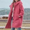 Women Coat Hooded Long Sleeve Buttons Placket Autumn Coat Solid Color Mid-length Casual Outerwear with Pockets