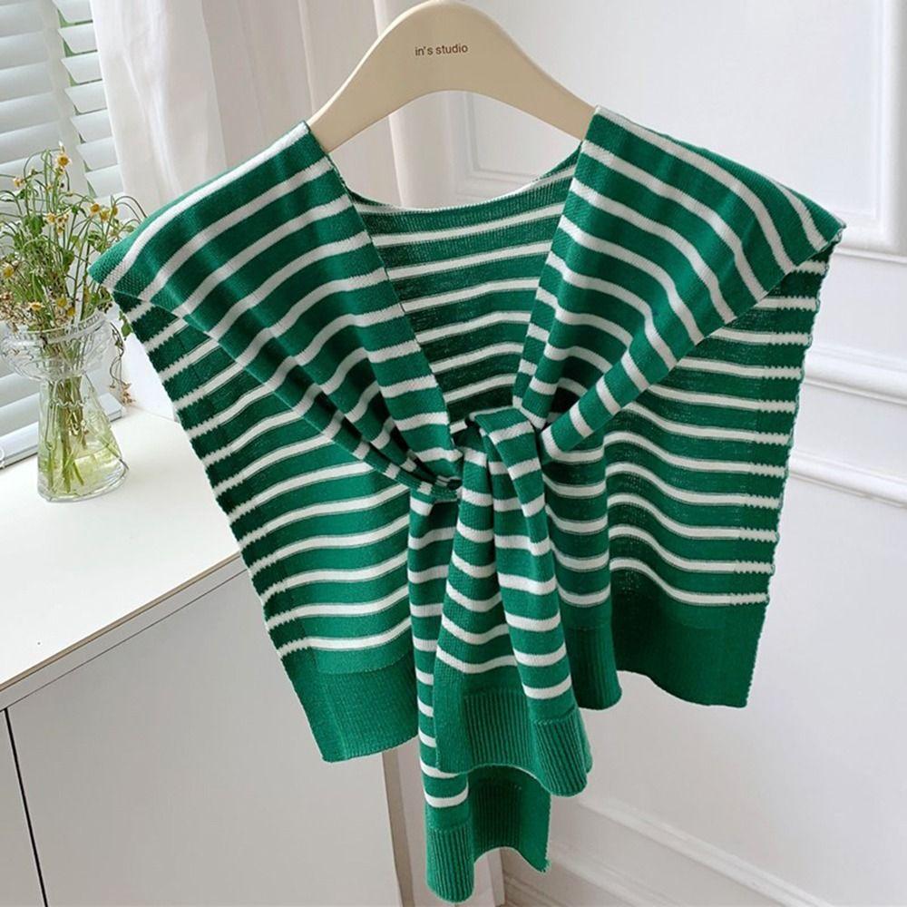 Women Blouse Shoulders For Men Knitted Shawl Stripes Wraps Female Wool Scarf Korean Style Scarves