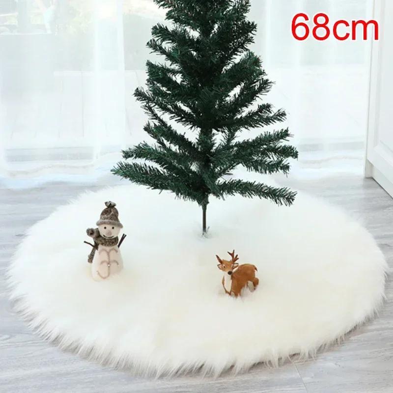 38/68cm Snowy White Christmas Tree Skirt Plush Faux Fur Xmas Trees Carpet Mat Ornaments For New Year Home Party Decoration