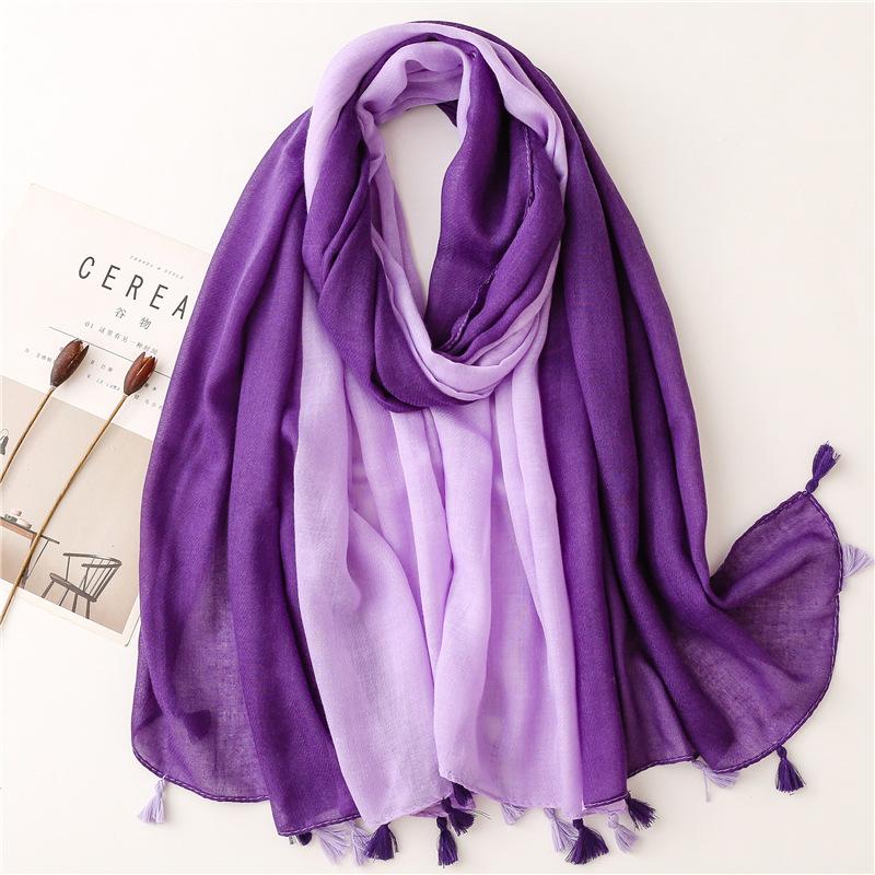 Fashion Luxury Brand Ombre Color Blocked Tassel Viscose Shawl Scarf Lady High Quality Wrap Pashmina Stole Bufandas Muslim Hijab