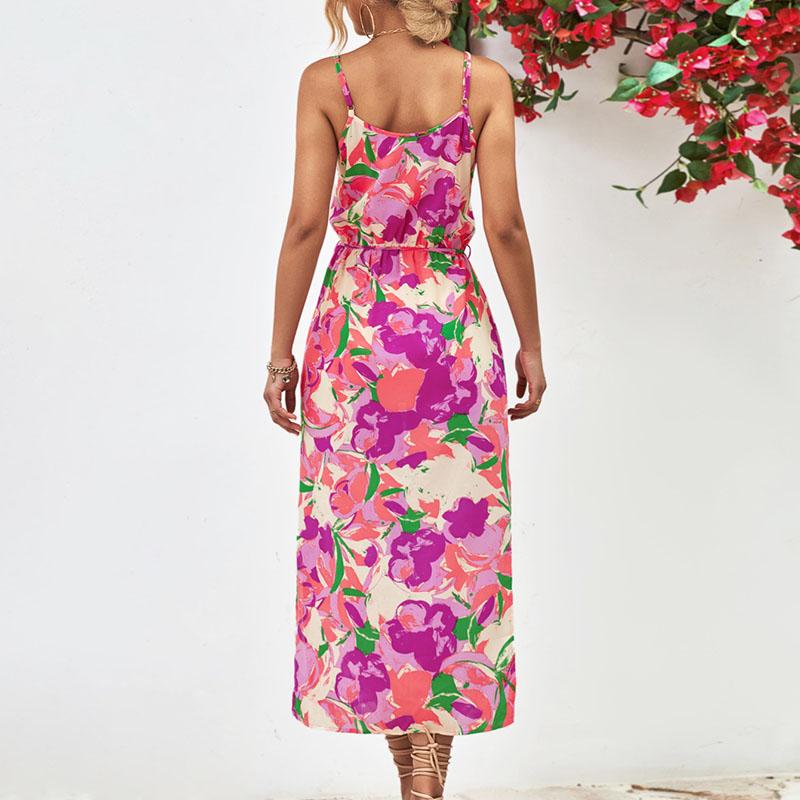 Женское летнее повседневное платье с открытой спиной и цветочным принтом