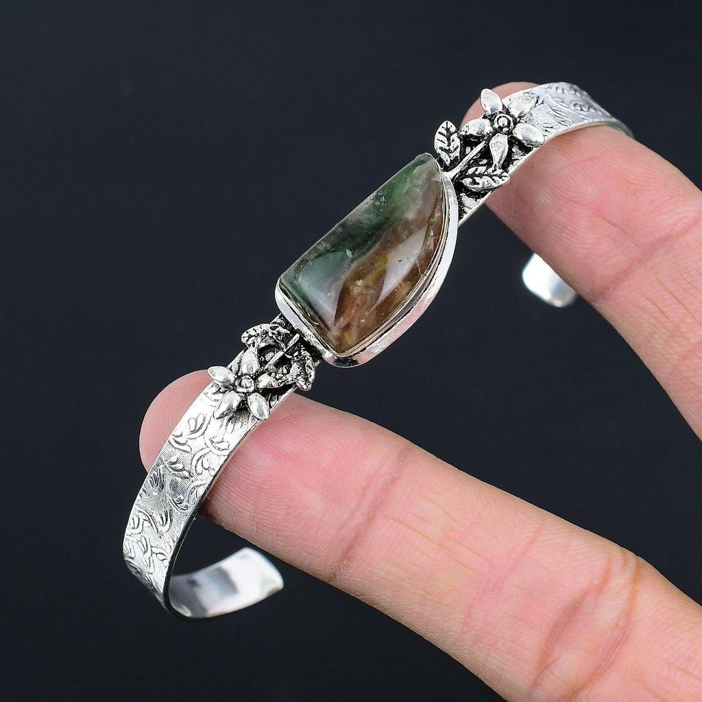 Easter Deal Sterling Silver Natural Multi Fluorite Flower Wedding Bangle Jewelry