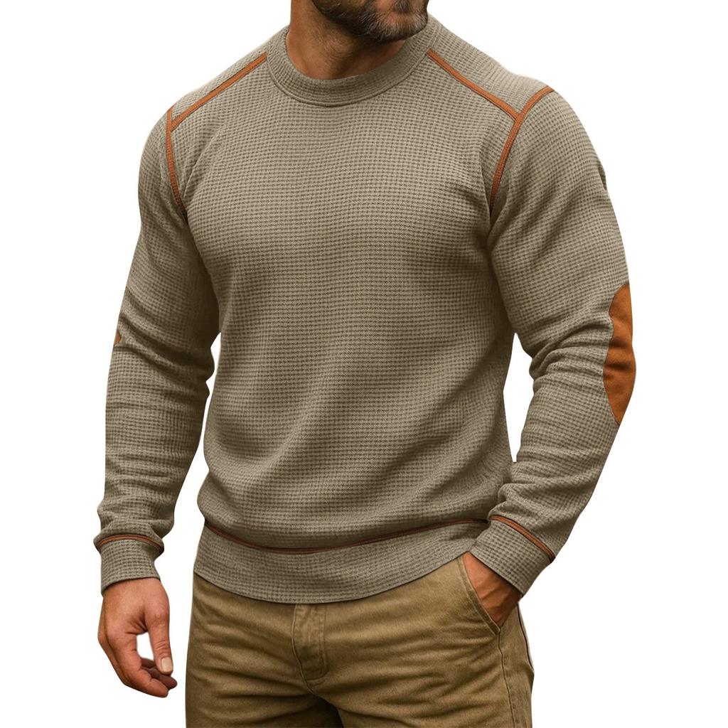 Men's Solid Color Round Neck Long Sleeve Tops Men's Sports Large Size Casual Round Neck Tops