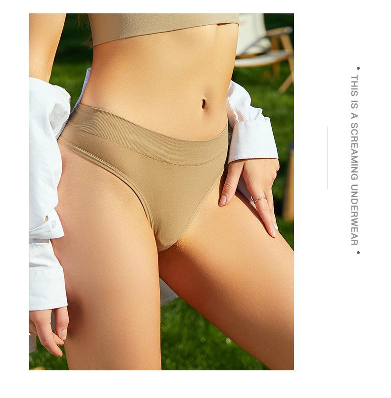 Спортивное нижнее белье для девочек, бесшовные сексуальные невидимые трусики со средней талией для девочек, однотонные удобные спортивные трусики с надписью «T» для женщин