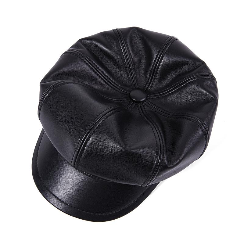 Осенне-зимняя восьмиугольная шапка, шапка художника из овчины, кожаная шапка, женский берет