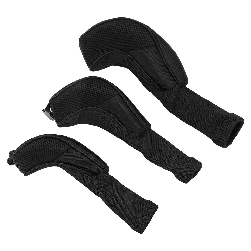 3Pcs Golf Club Head Covers 1 3 5 UT Breathable Mesh Long Neck Portable Golf Club Headcovers Set for Men Women Black