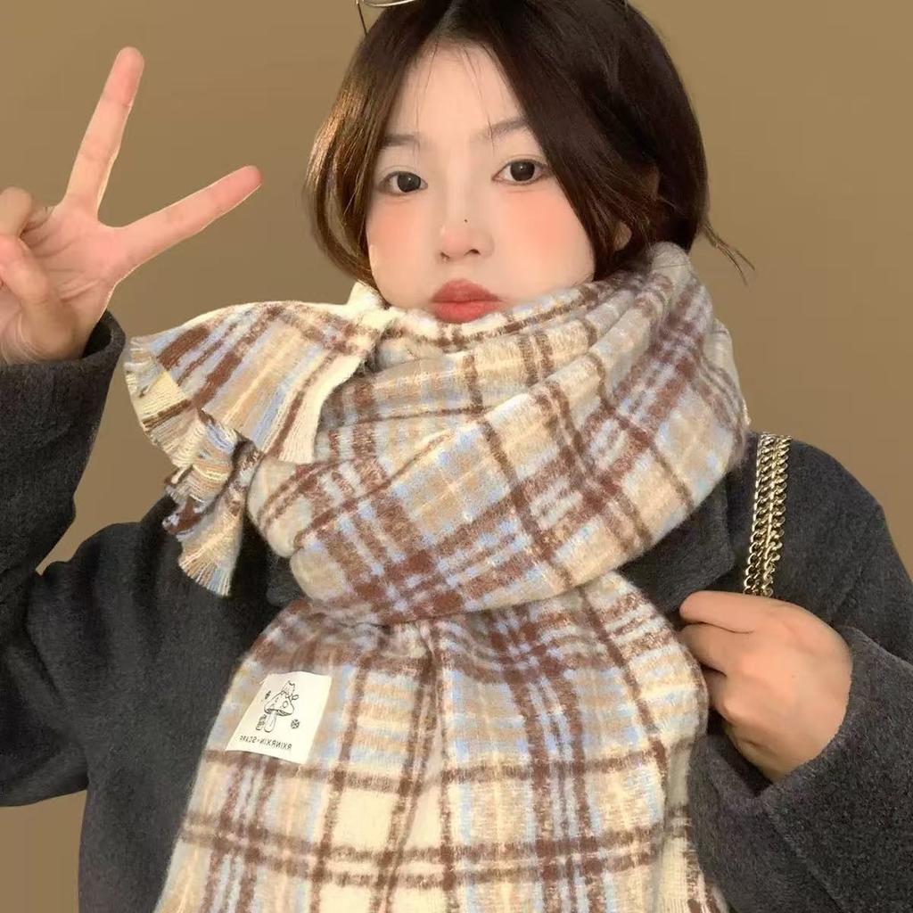 Korean autumn and winter atmosphere, retro imitation cashmere scarf, female student versatile plaid scarf, cold-proof and warm shawl