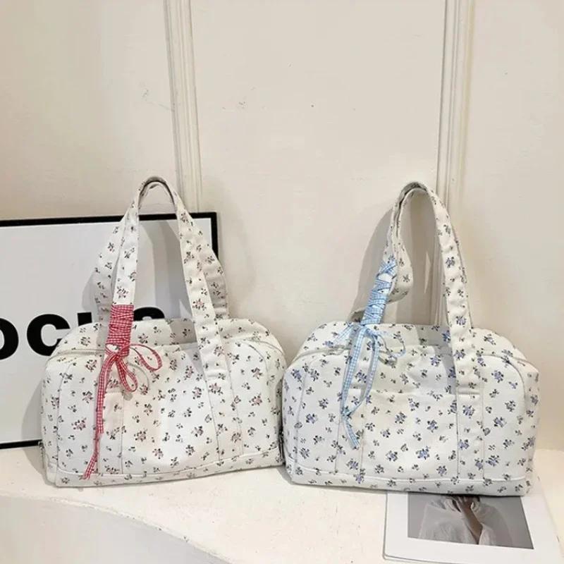 Youth Canvas Zipper Satchels  Soft Crossbody Bag  High-quality Floral Versatile Shoulder Bag for Women